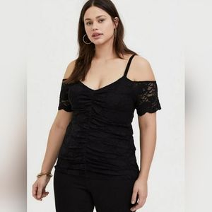 Torrid Lace Double V-Neck Cold Shoulder  Midi Top